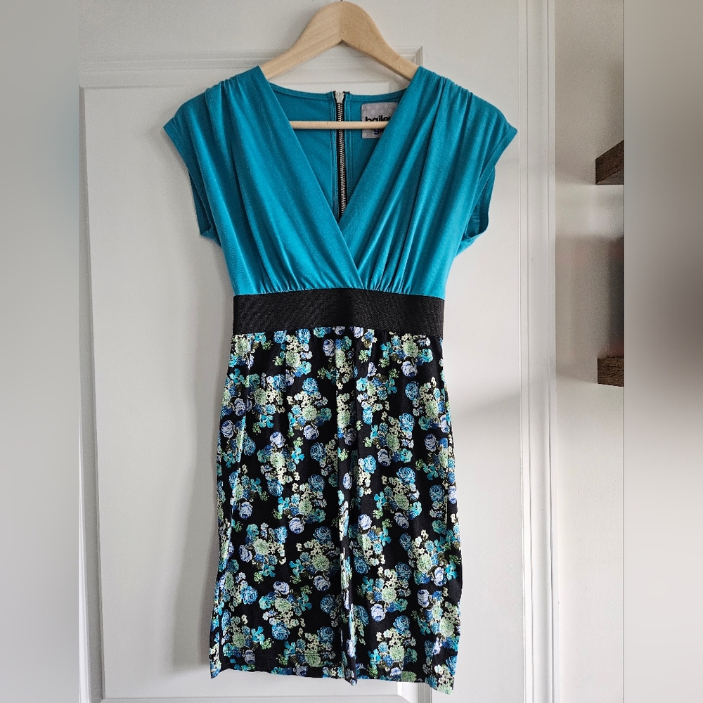 Teal and Black Floral Mini Dress